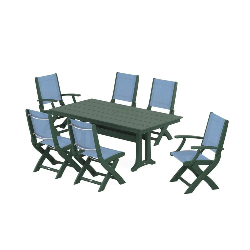 POLYWOOD® - Coastal Folding Chair 7-Piece Farmhouse Dining Set with Trestle Legs - PWS1001 - Image 71