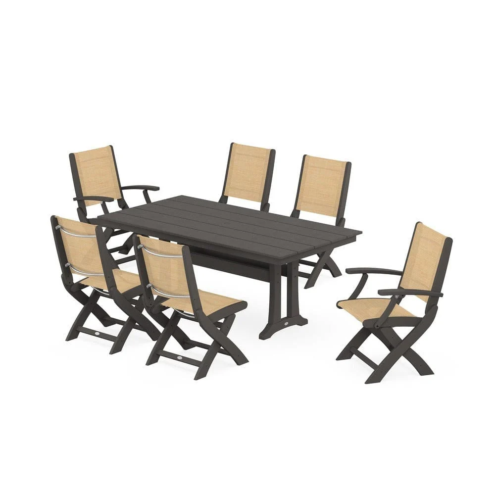 POLYWOOD® - Coastal Folding Chair 7-Piece Farmhouse Dining Set with Trestle Legs - PWS1001 - Image 76