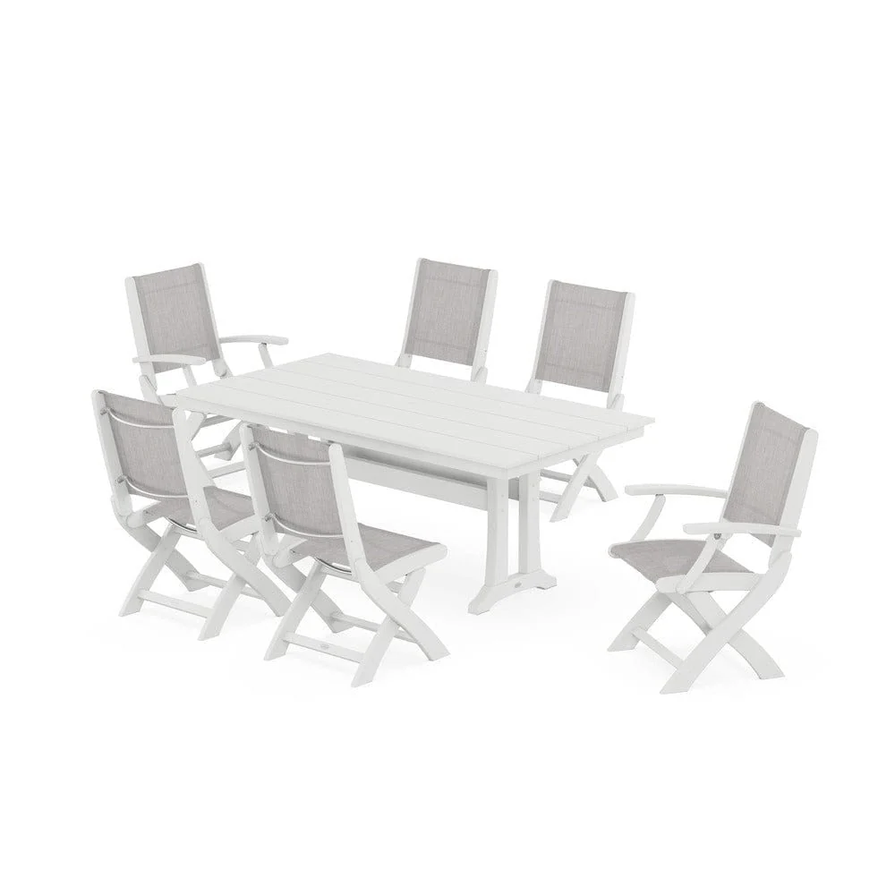 POLYWOOD® - Coastal Folding Chair 7-Piece Farmhouse Dining Set with Trestle Legs - PWS1001 - Image 78