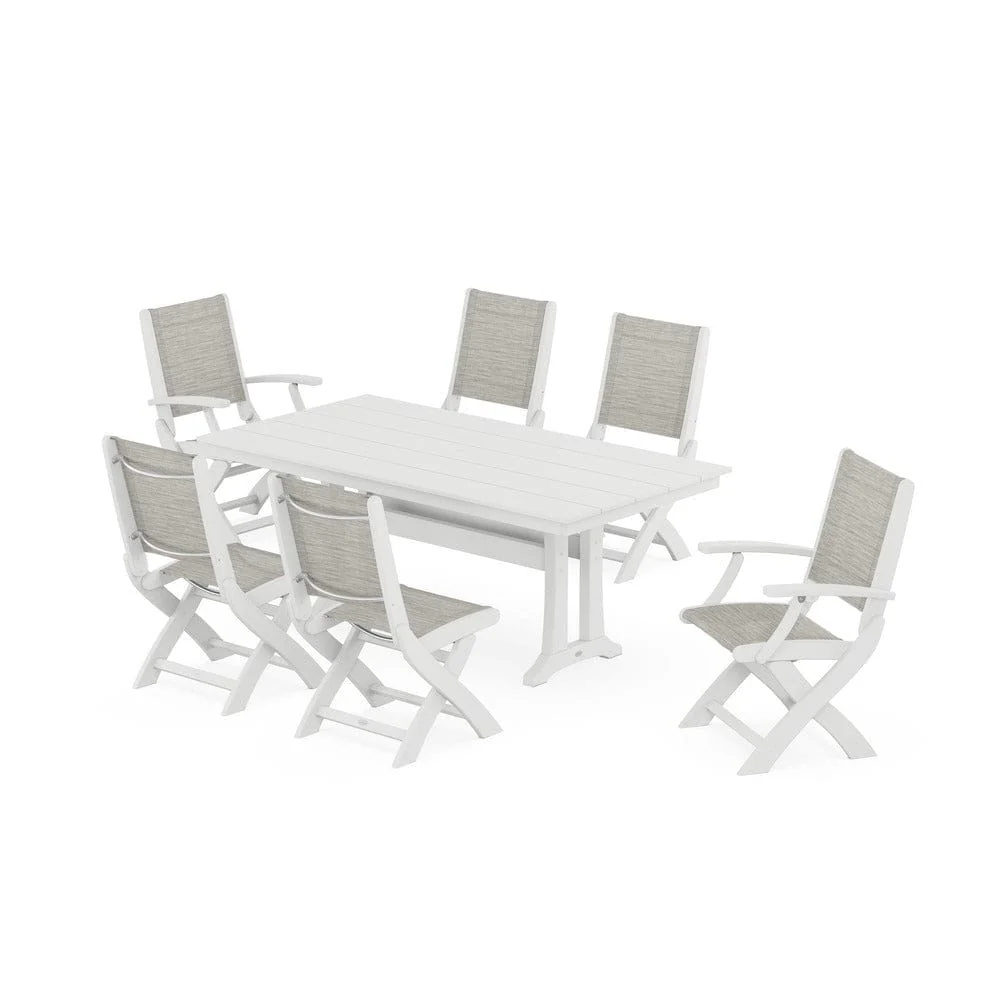 POLYWOOD® - Coastal Folding Chair 7-Piece Farmhouse Dining Set with Trestle Legs - PWS1001 - Image 8