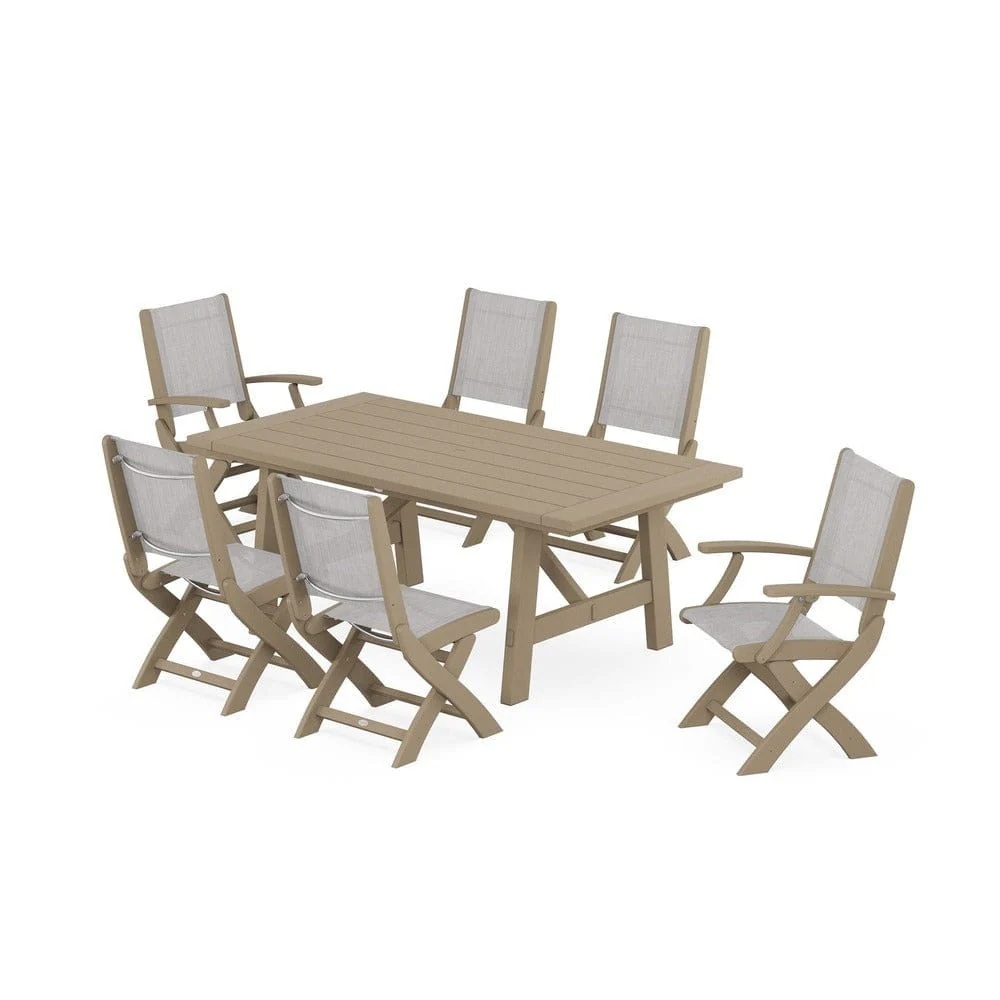 POLYWOOD® - Coastal Folding Chair 7-Piece Rustic Farmhouse Dining Set - PWS1078 - Image 10