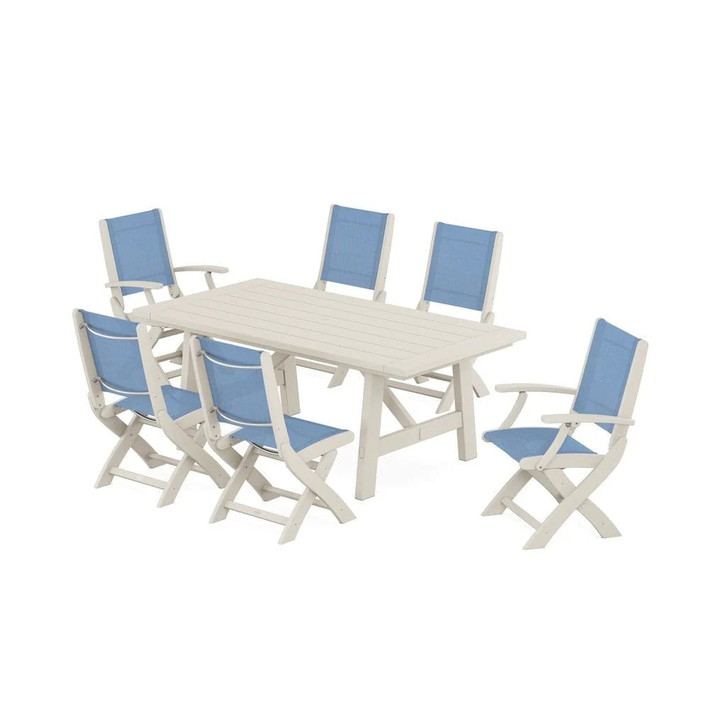 POLYWOOD® - Coastal Folding Chair 7-Piece Rustic Farmhouse Dining Set - PWS1078 - Image 100