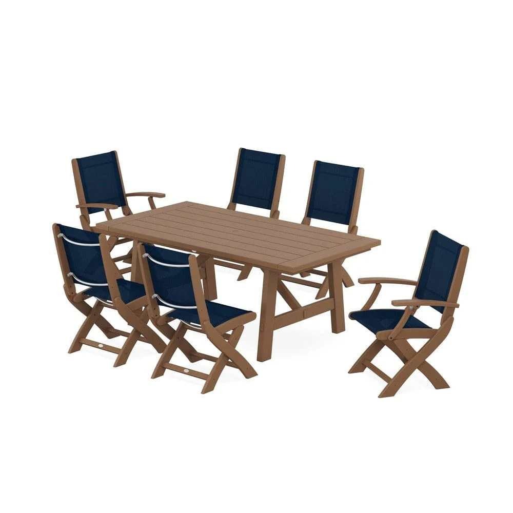 POLYWOOD® - Coastal Folding Chair 7-Piece Rustic Farmhouse Dining Set - PWS1078 - Image 105