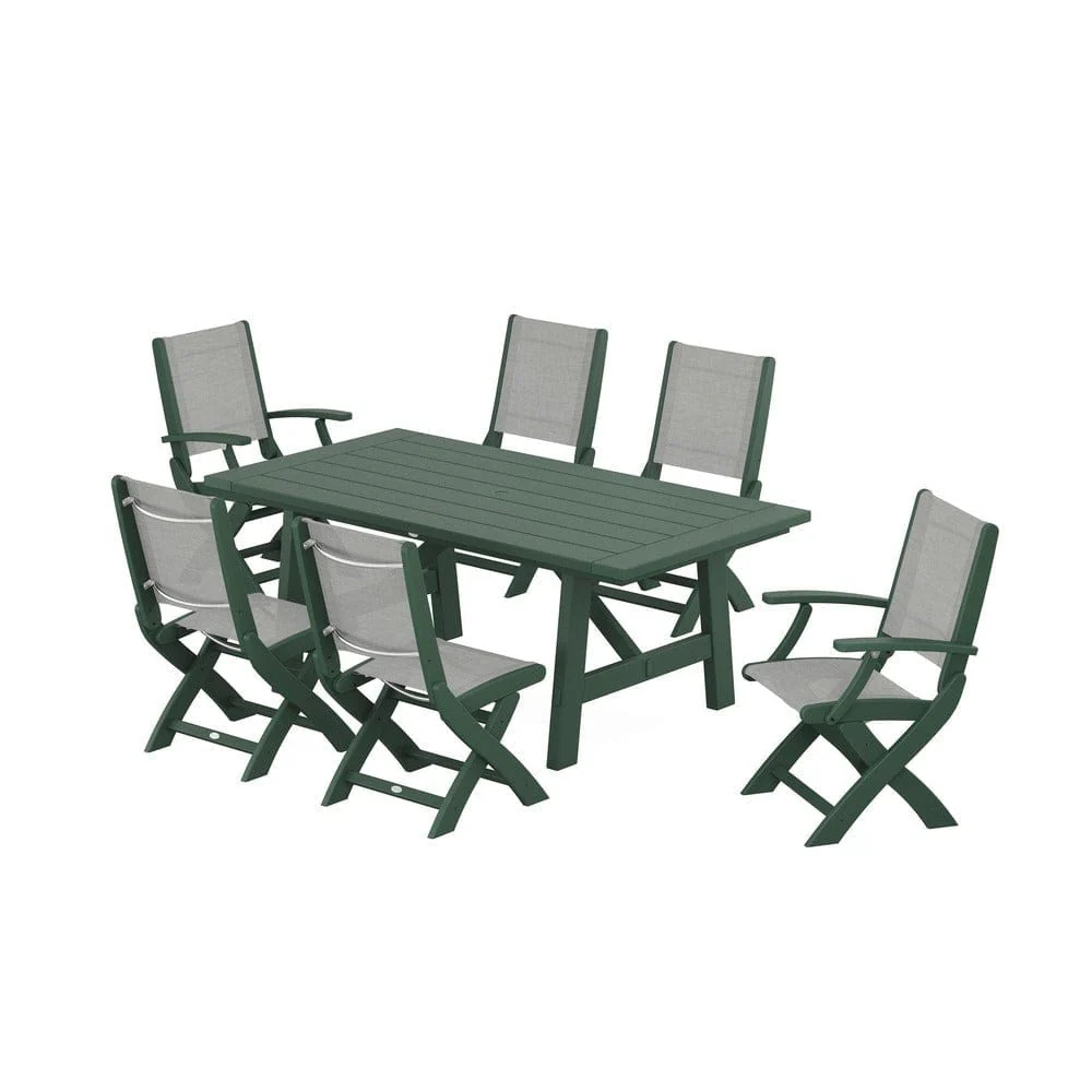 POLYWOOD® - Coastal Folding Chair 7-Piece Rustic Farmhouse Dining Set - PWS1078 - Image 109