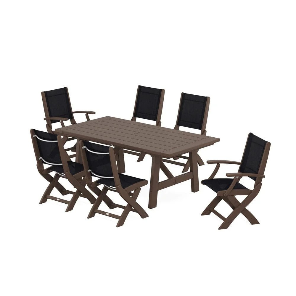 POLYWOOD® - Coastal Folding Chair 7-Piece Rustic Farmhouse Dining Set - PWS1078 - Image 112