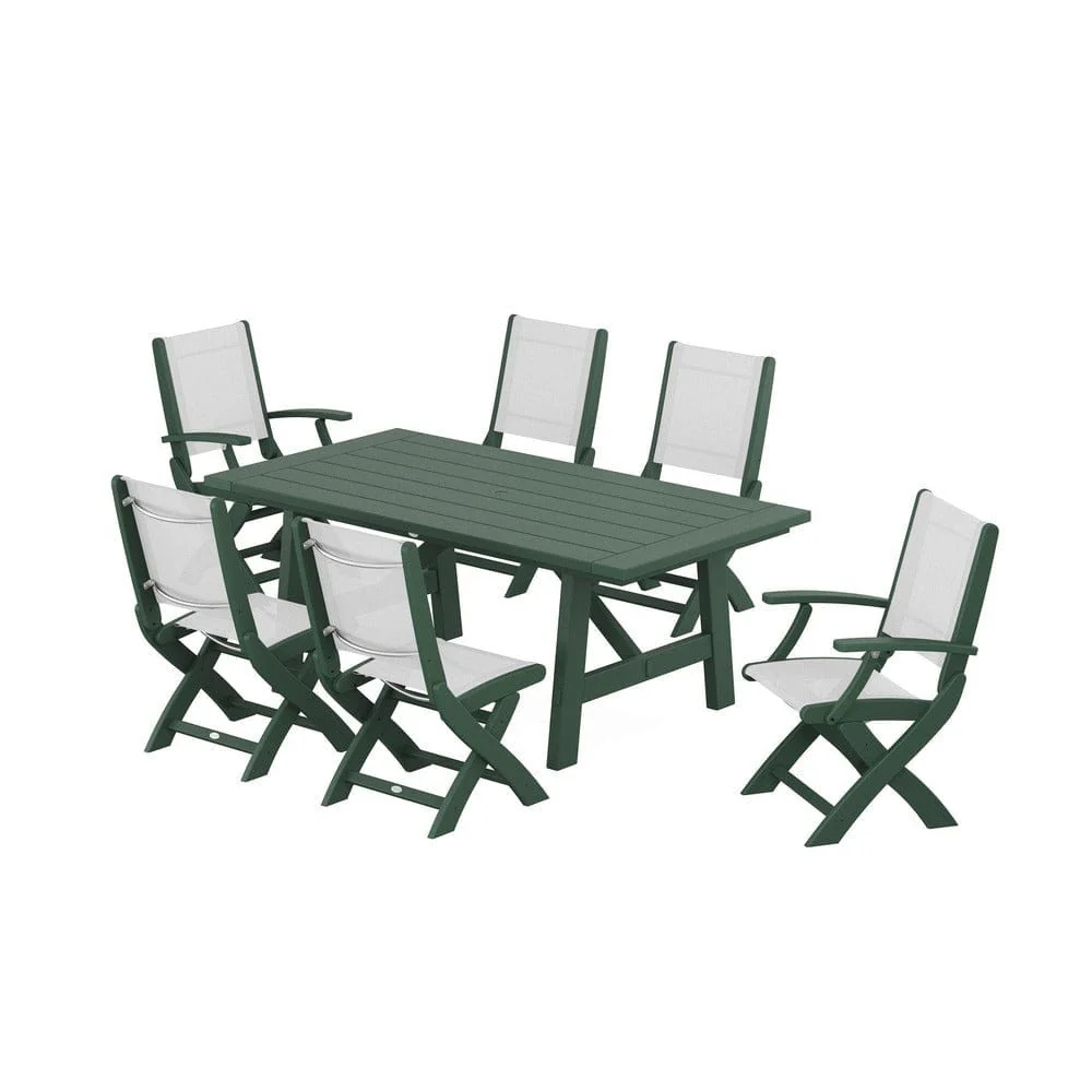 POLYWOOD® - Coastal Folding Chair 7-Piece Rustic Farmhouse Dining Set - PWS1078 - Image 13