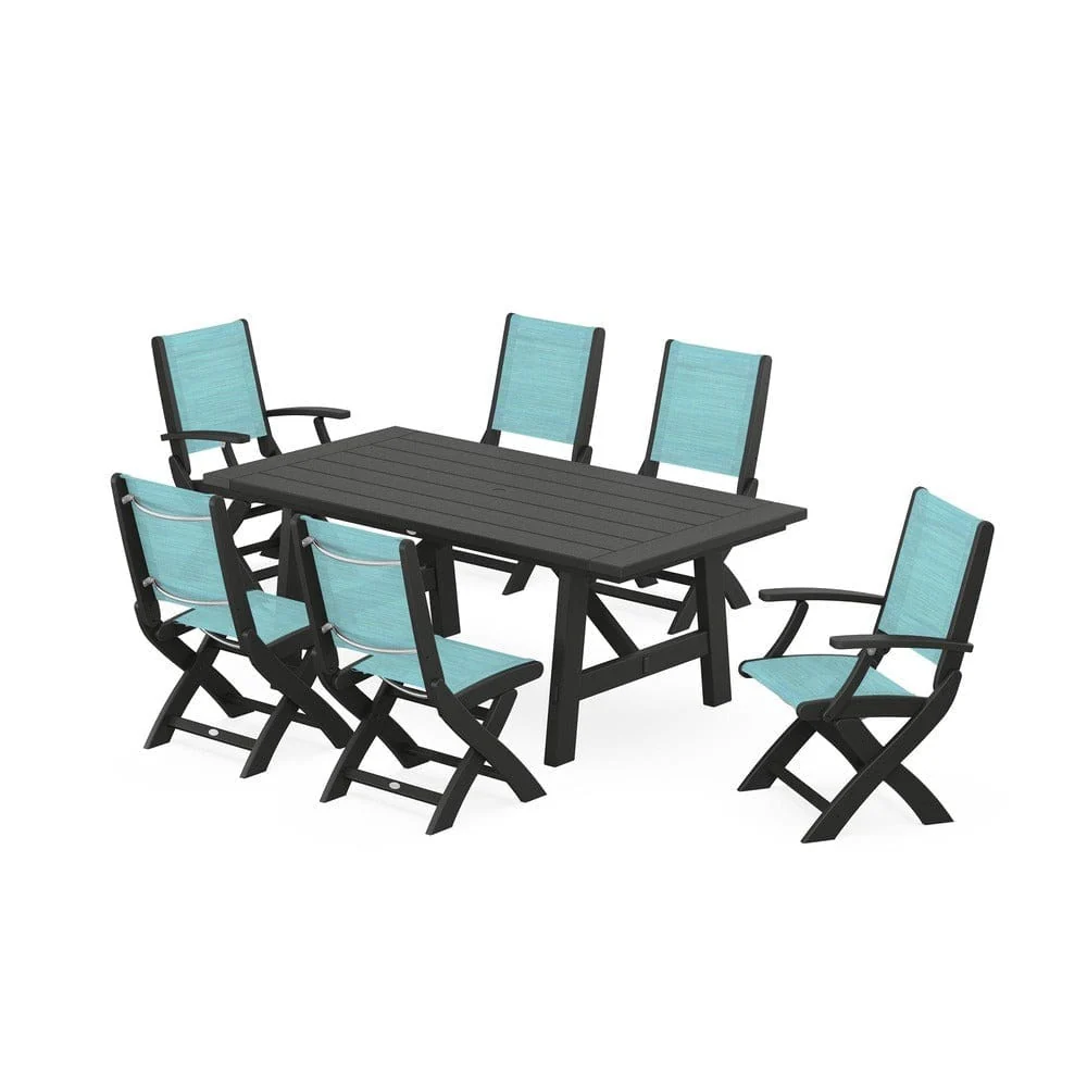 POLYWOOD® - Coastal Folding Chair 7-Piece Rustic Farmhouse Dining Set - PWS1078 - Image 14