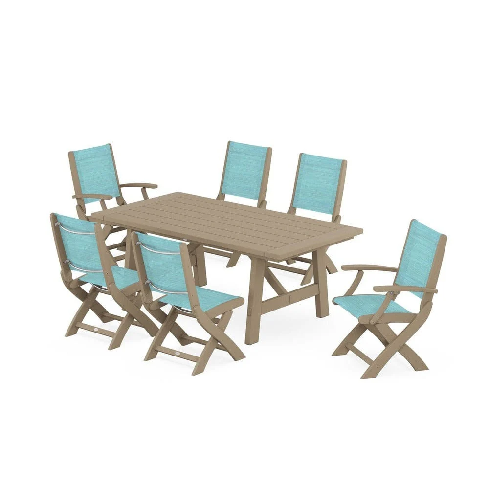 POLYWOOD® - Coastal Folding Chair 7-Piece Rustic Farmhouse Dining Set - PWS1078 - Image 24