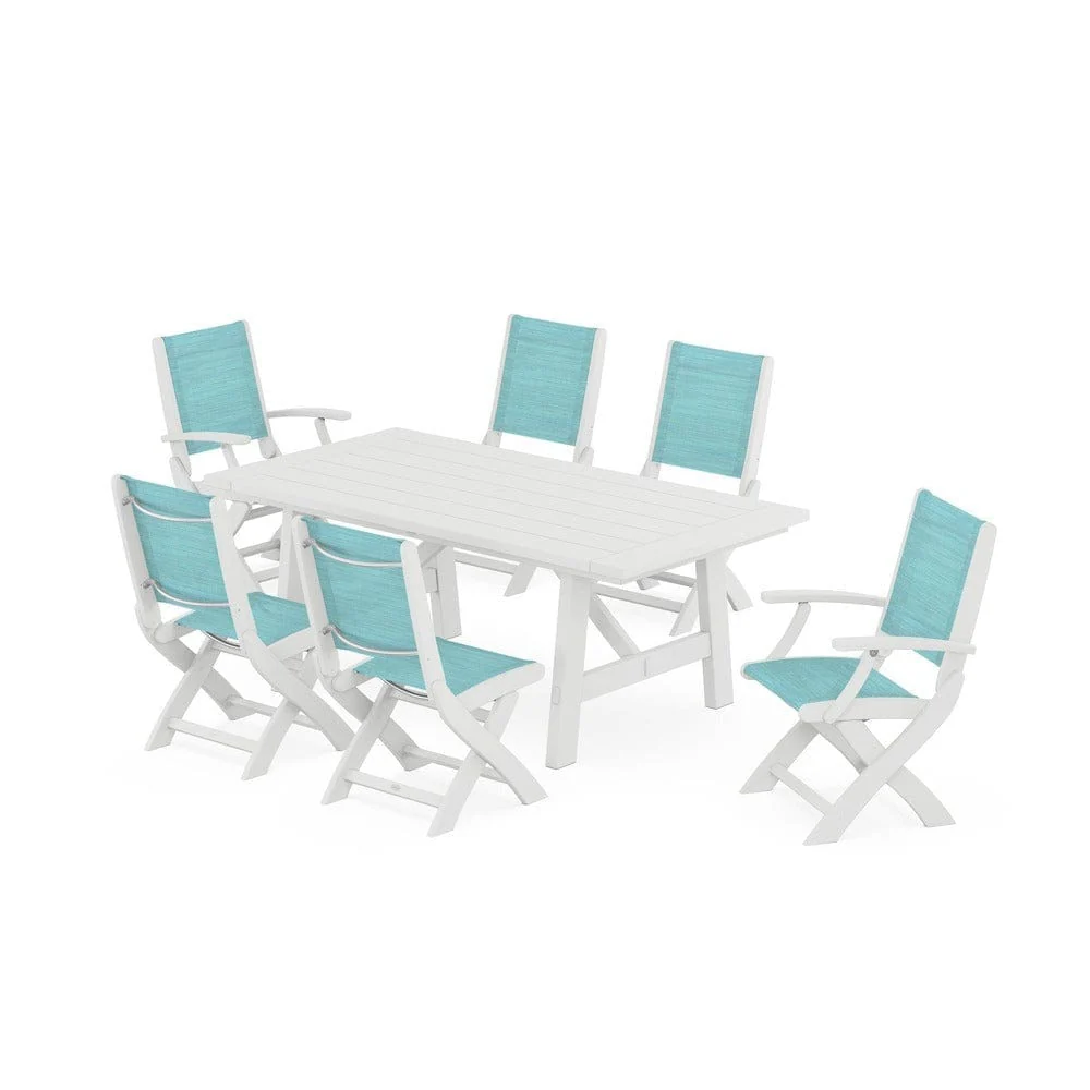 POLYWOOD® - Coastal Folding Chair 7-Piece Rustic Farmhouse Dining Set - PWS1078 - Image 25