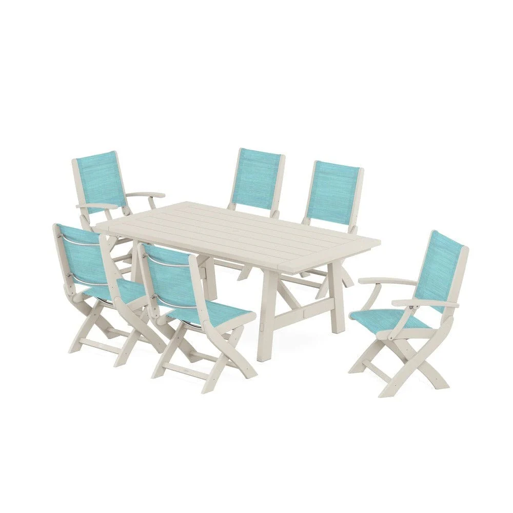 POLYWOOD® - Coastal Folding Chair 7-Piece Rustic Farmhouse Dining Set - PWS1078 - Image 28