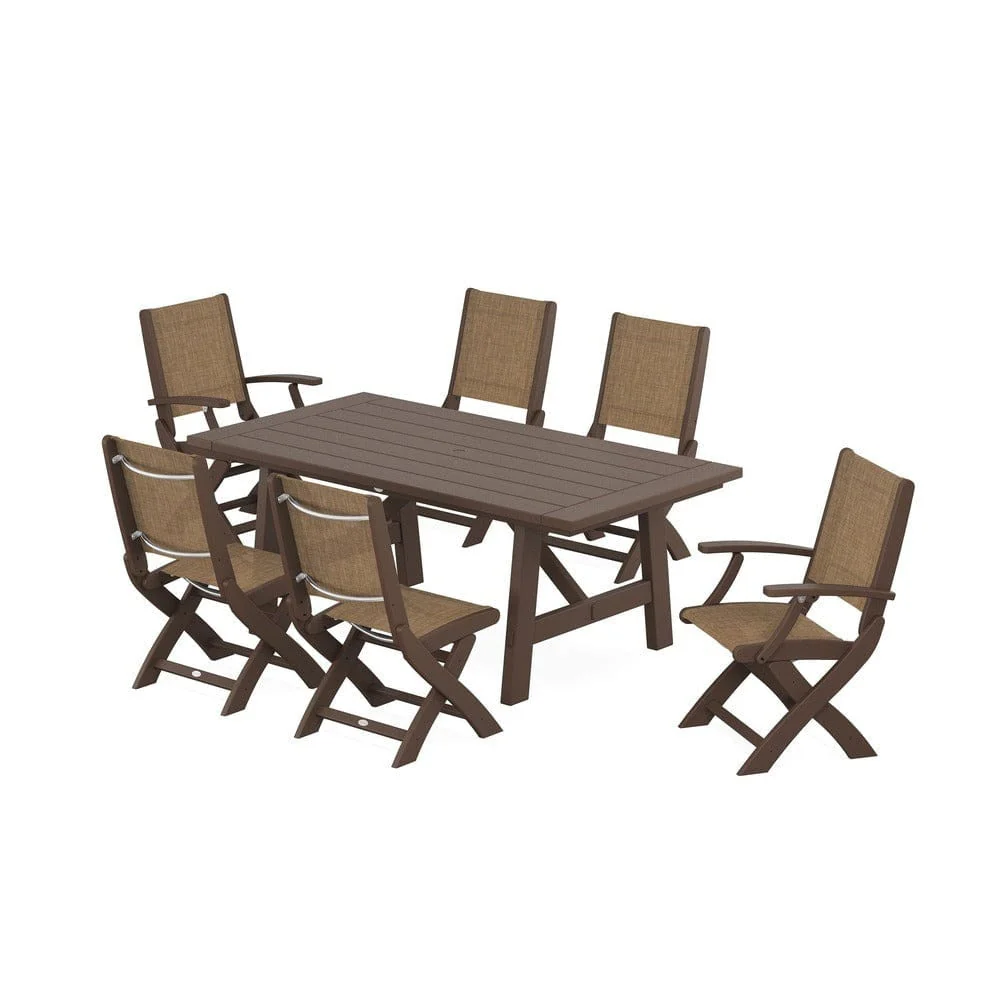 POLYWOOD® - Coastal Folding Chair 7-Piece Rustic Farmhouse Dining Set - PWS1078 - Image 40