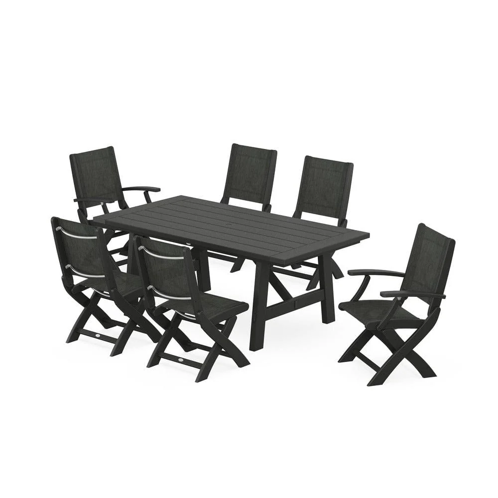 POLYWOOD® - Coastal Folding Chair 7-Piece Rustic Farmhouse Dining Set - PWS1078 - Image 42