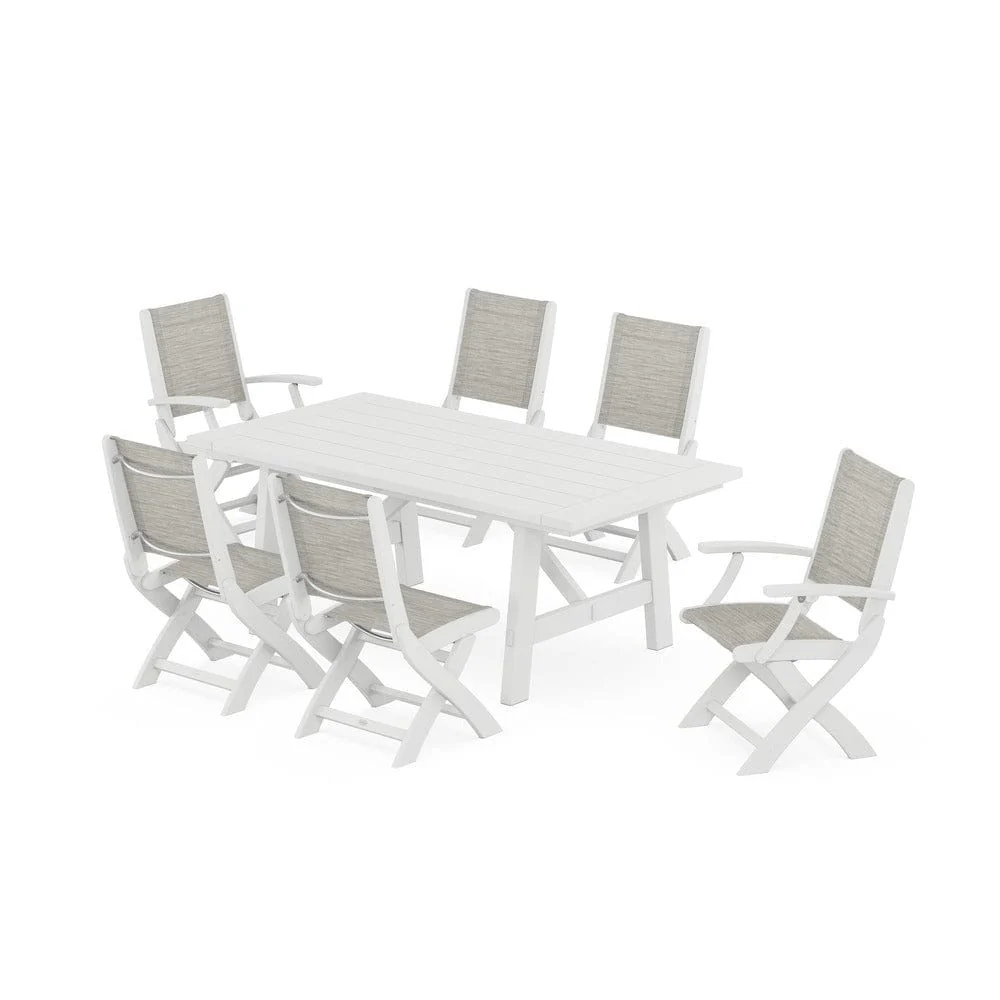 POLYWOOD® - Coastal Folding Chair 7-Piece Rustic Farmhouse Dining Set - PWS1078 - Image 43