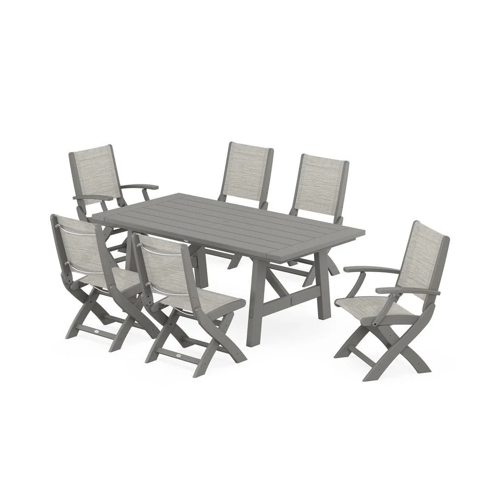 POLYWOOD® - Coastal Folding Chair 7-Piece Rustic Farmhouse Dining Set - PWS1078 - Image 44