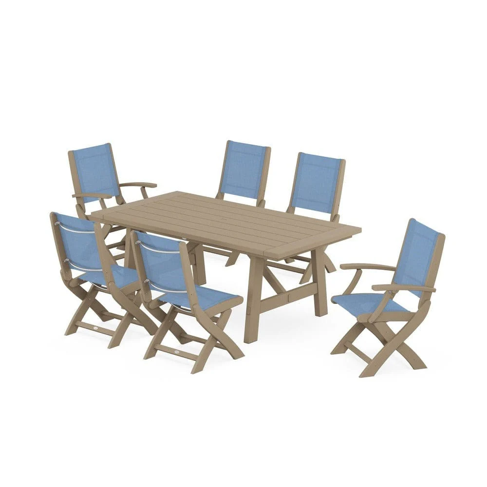 POLYWOOD® - Coastal Folding Chair 7-Piece Rustic Farmhouse Dining Set - PWS1078 - Image 49
