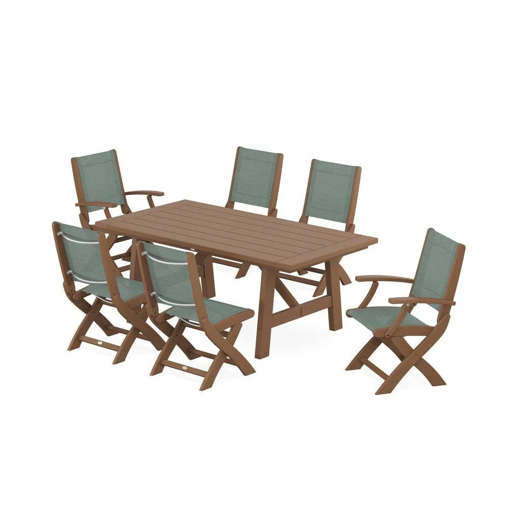 POLYWOOD® - Coastal Folding Chair 7-Piece Rustic Farmhouse Dining Set - PWS1078 - Image 53