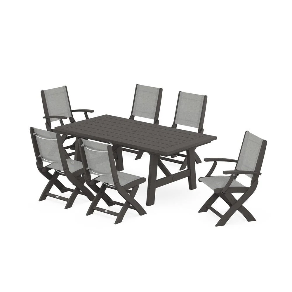 POLYWOOD® - Coastal Folding Chair 7-Piece Rustic Farmhouse Dining Set - PWS1078 - Image 59