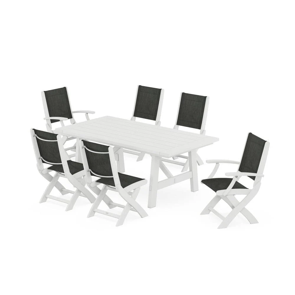 POLYWOOD® - Coastal Folding Chair 7-Piece Rustic Farmhouse Dining Set - PWS1078 - Image 63