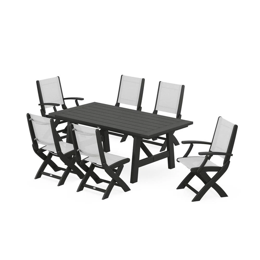 POLYWOOD® - Coastal Folding Chair 7-Piece Rustic Farmhouse Dining Set - PWS1078 - Image 67