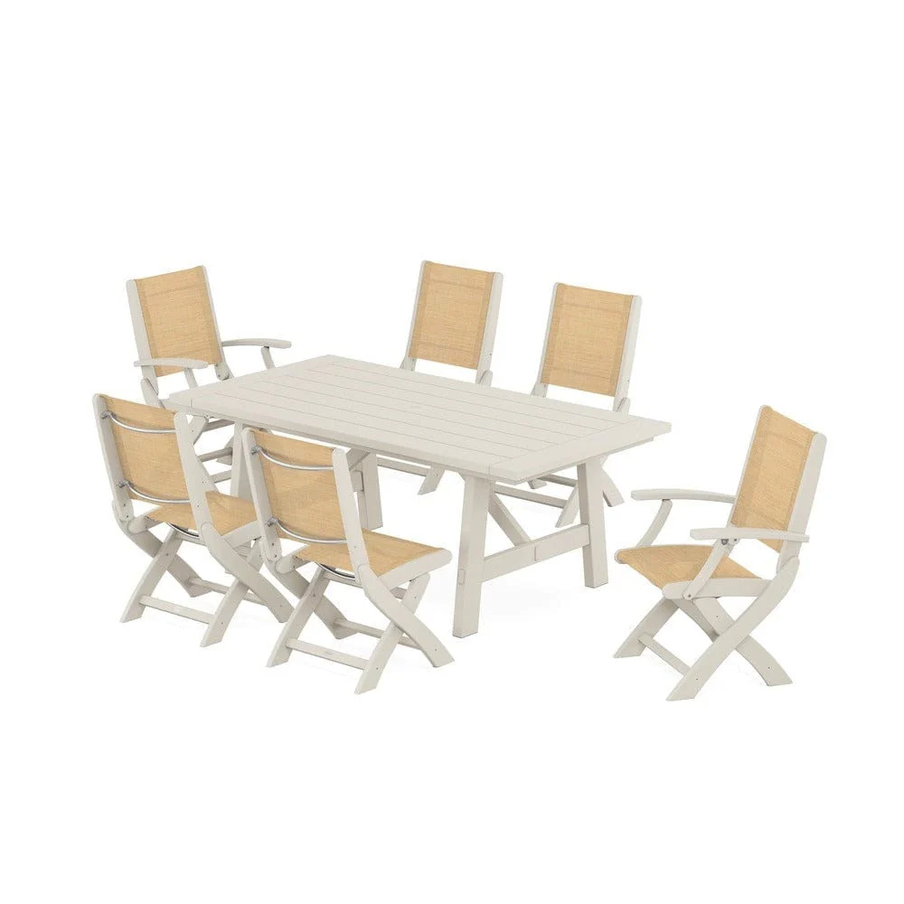 POLYWOOD® - Coastal Folding Chair 7-Piece Rustic Farmhouse Dining Set - PWS1078 - Image 72