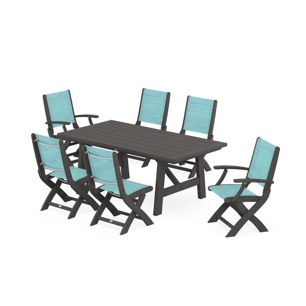POLYWOOD® - Coastal Folding Chair 7-Piece Rustic Farmhouse Dining Set - PWS1078 - Image 76