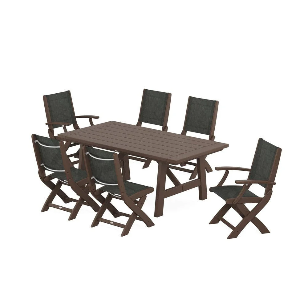 POLYWOOD® - Coastal Folding Chair 7-Piece Rustic Farmhouse Dining Set - PWS1078 - Image 83