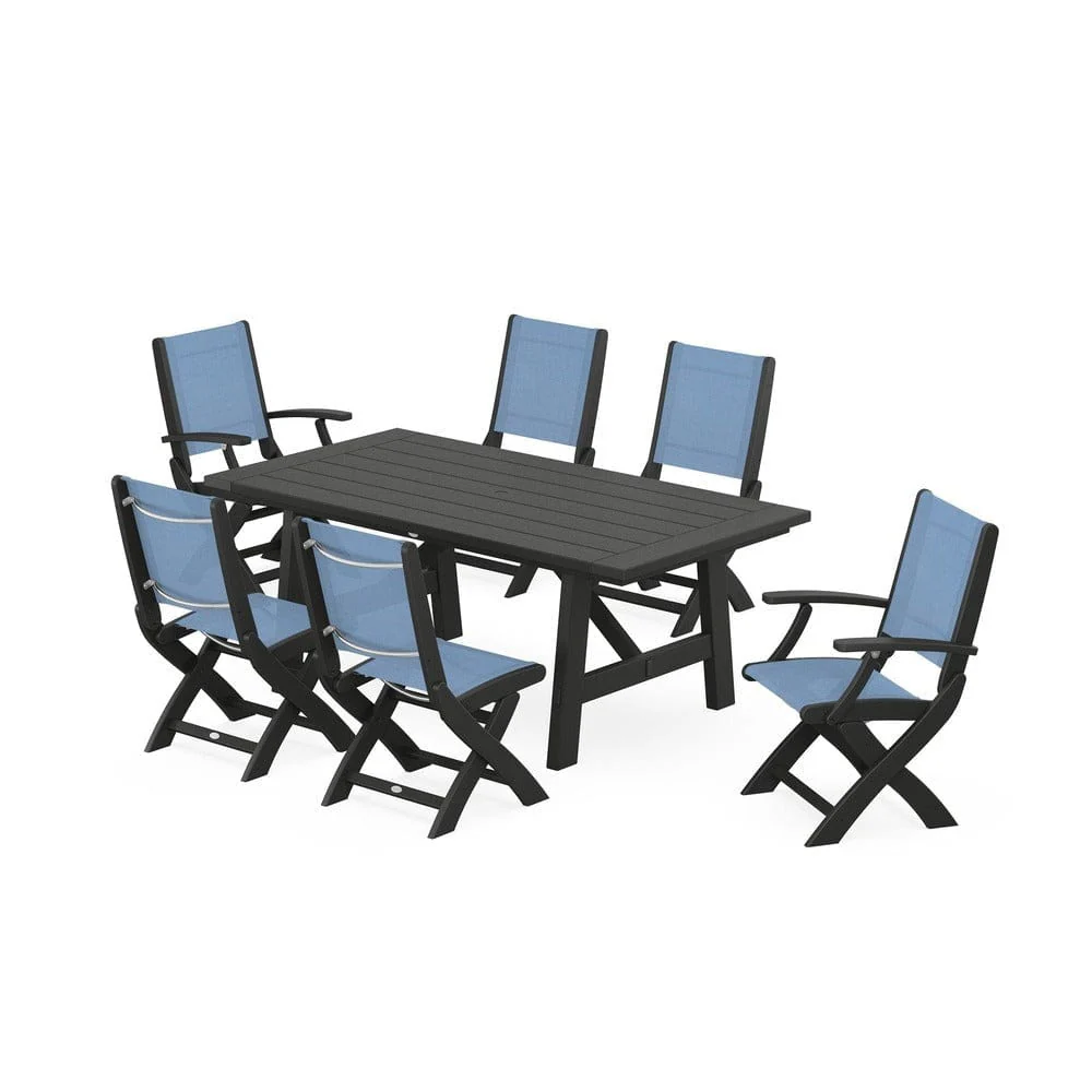 POLYWOOD® - Coastal Folding Chair 7-Piece Rustic Farmhouse Dining Set - PWS1078 - Image 87