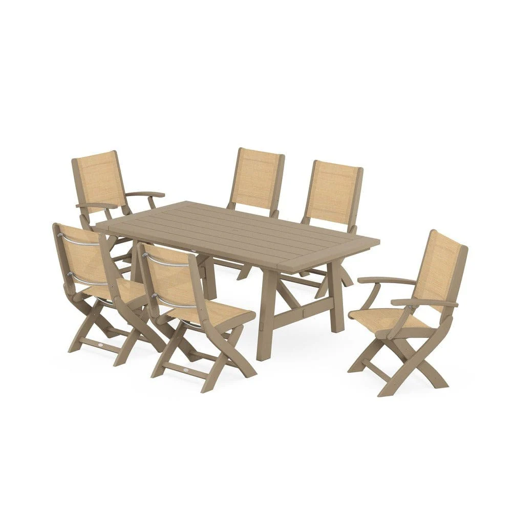 POLYWOOD® - Coastal Folding Chair 7-Piece Rustic Farmhouse Dining Set - PWS1078 - Image 89