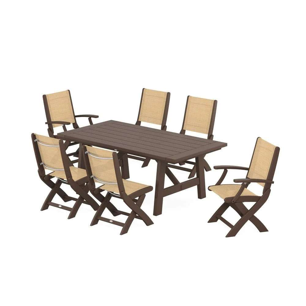 POLYWOOD® - Coastal Folding Chair 7-Piece Rustic Farmhouse Dining Set - PWS1078 - Image 9
