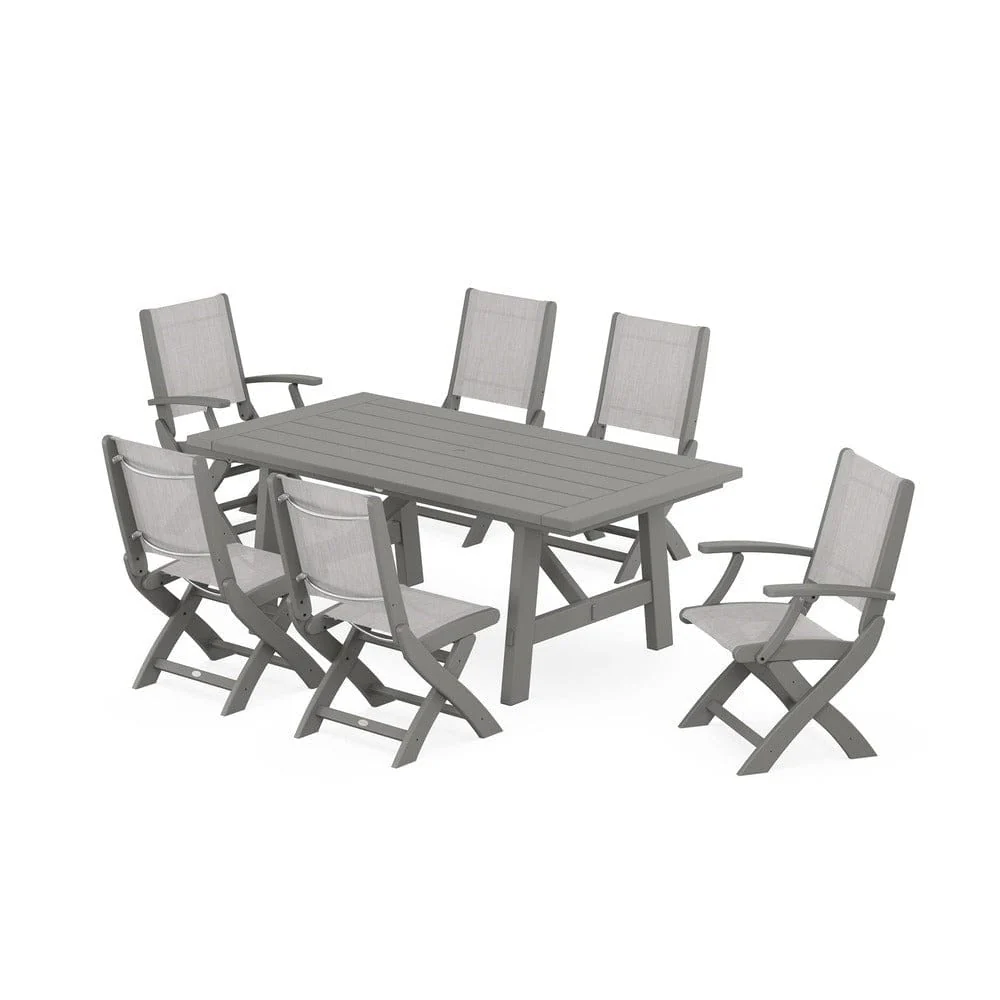 POLYWOOD® - Coastal Folding Chair 7-Piece Rustic Farmhouse Dining Set - PWS1078 - Image 93