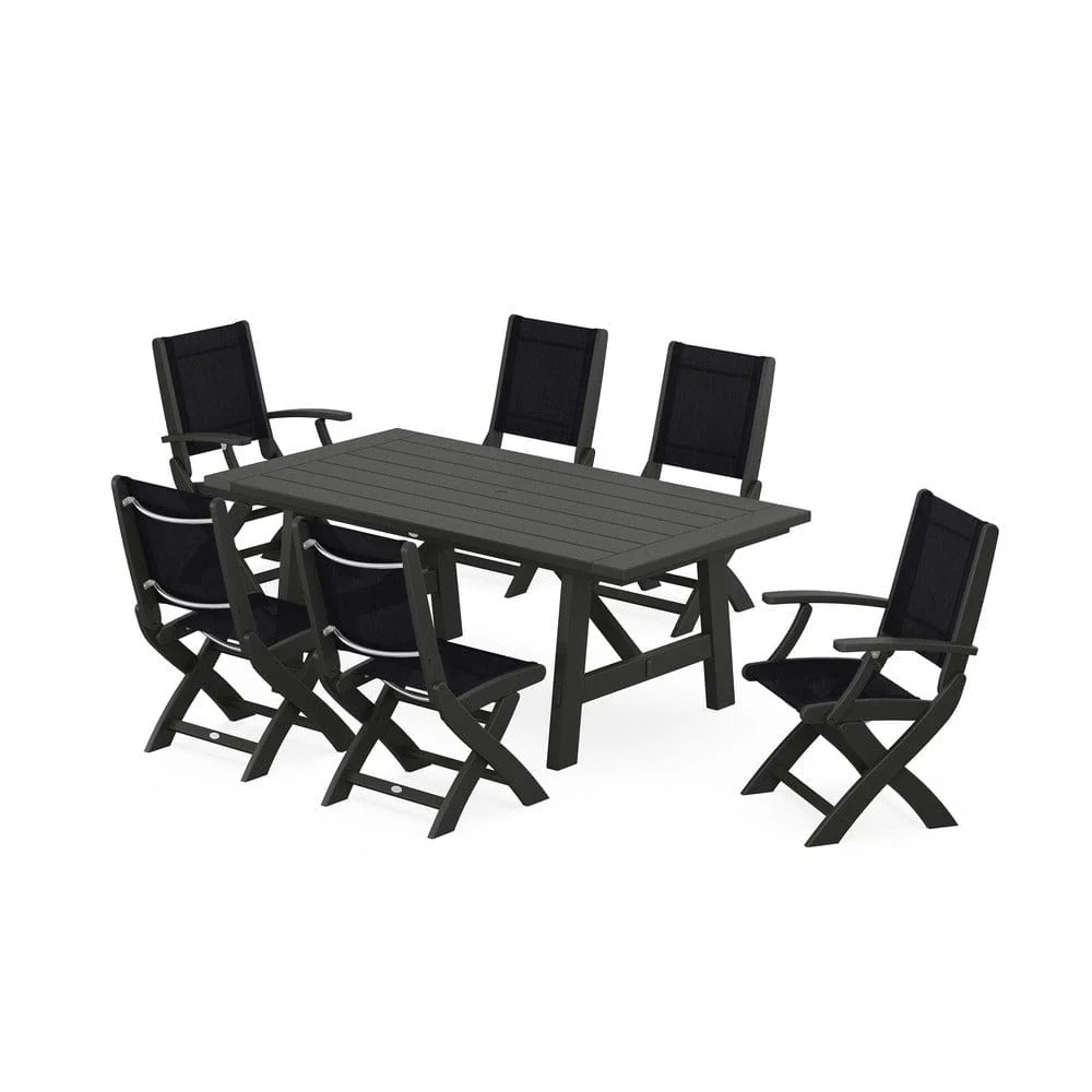 POLYWOOD® - Coastal Folding Chair 7-Piece Rustic Farmhouse Dining Set - PWS1078 - Image 95
