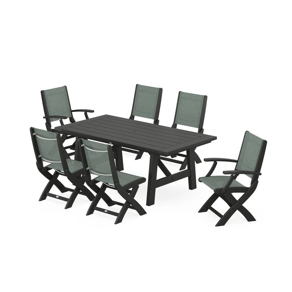 POLYWOOD® - Coastal Folding Chair 7-Piece Rustic Farmhouse Dining Set - PWS1078 - Image 96