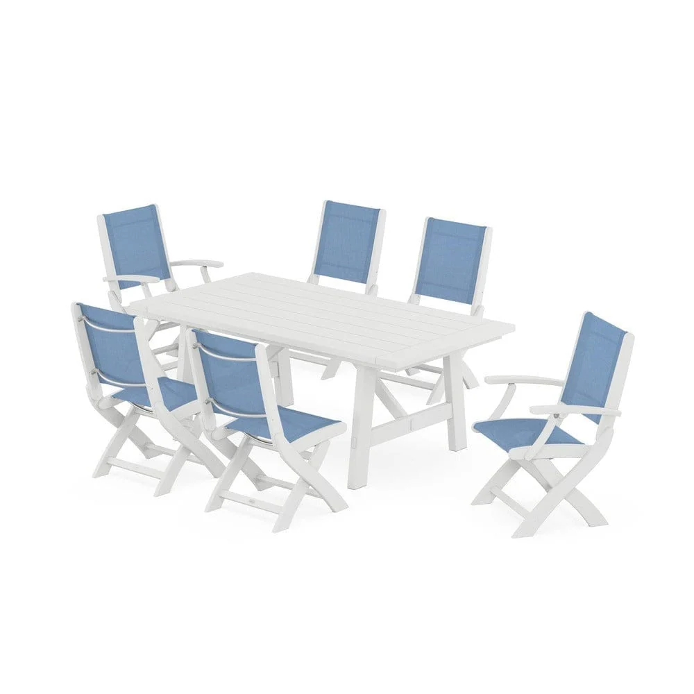 POLYWOOD® - Coastal Folding Chair 7-Piece Rustic Farmhouse Dining Set - PWS1078 - Image 97