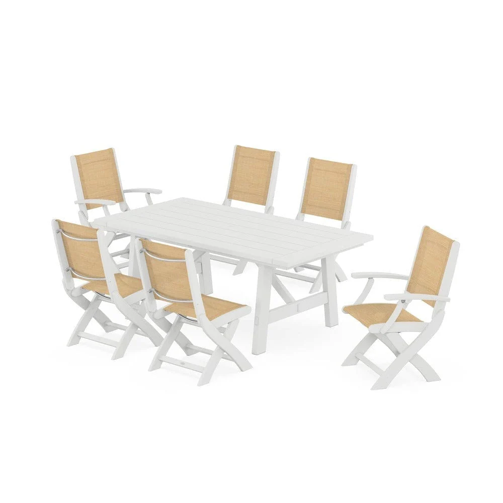 POLYWOOD® - Coastal Folding Chair 7-Piece Rustic Farmhouse Dining Set - PWS1078 - Image 99