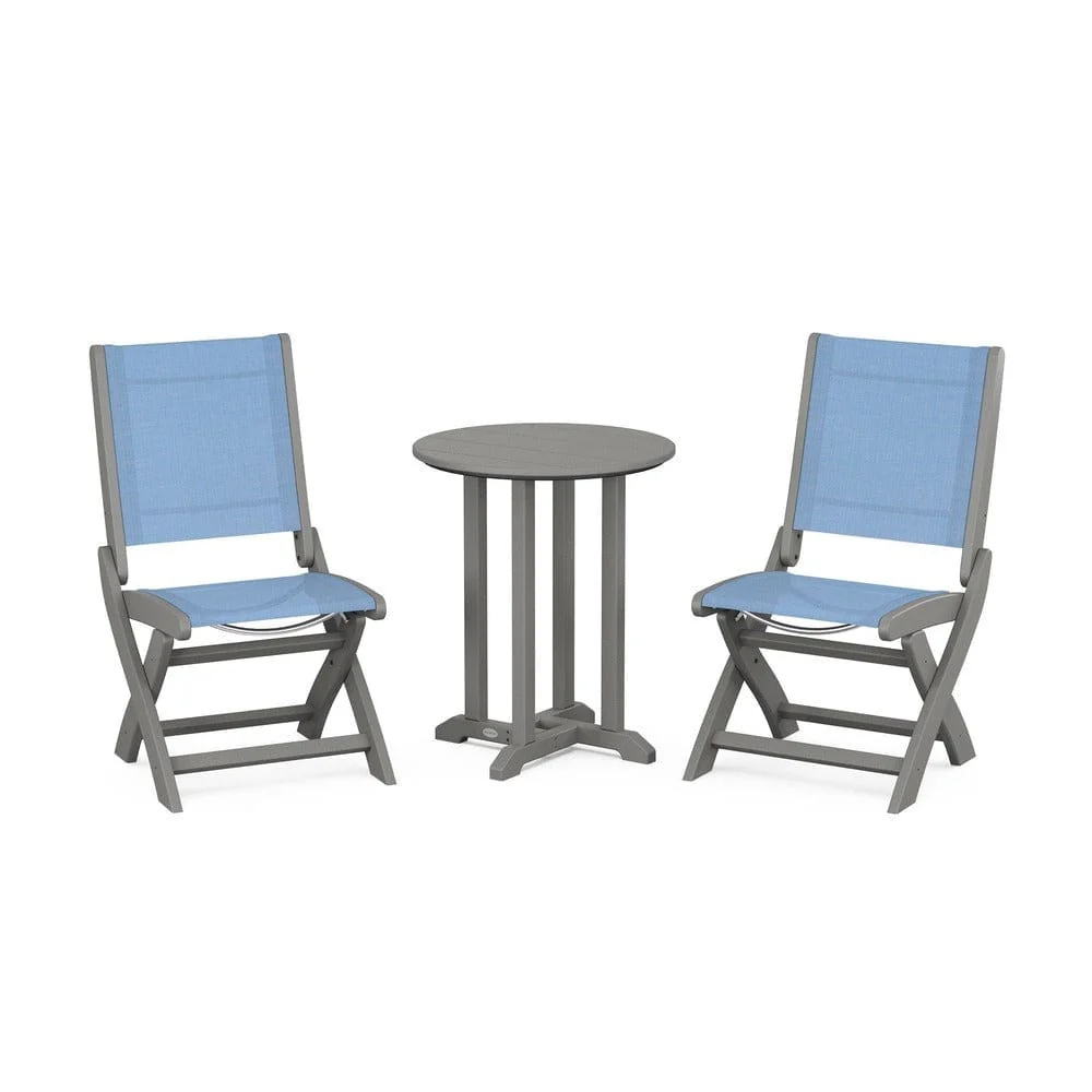 POLYWOOD® - Coastal Folding Side Chair 3-Piece Round Bistro Dining Set - PWS1296 - Image 73
