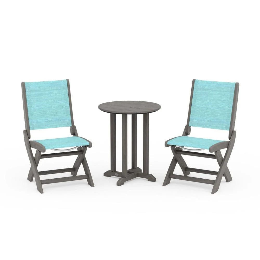 POLYWOOD® - Coastal Folding Side Chair 3-Piece Round Bistro Dining Set - PWS1296 - Image 96