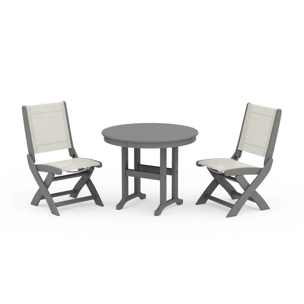 POLYWOOD® - Coastal Folding Side Chair 3-Piece Round Dining Set - PWS1329