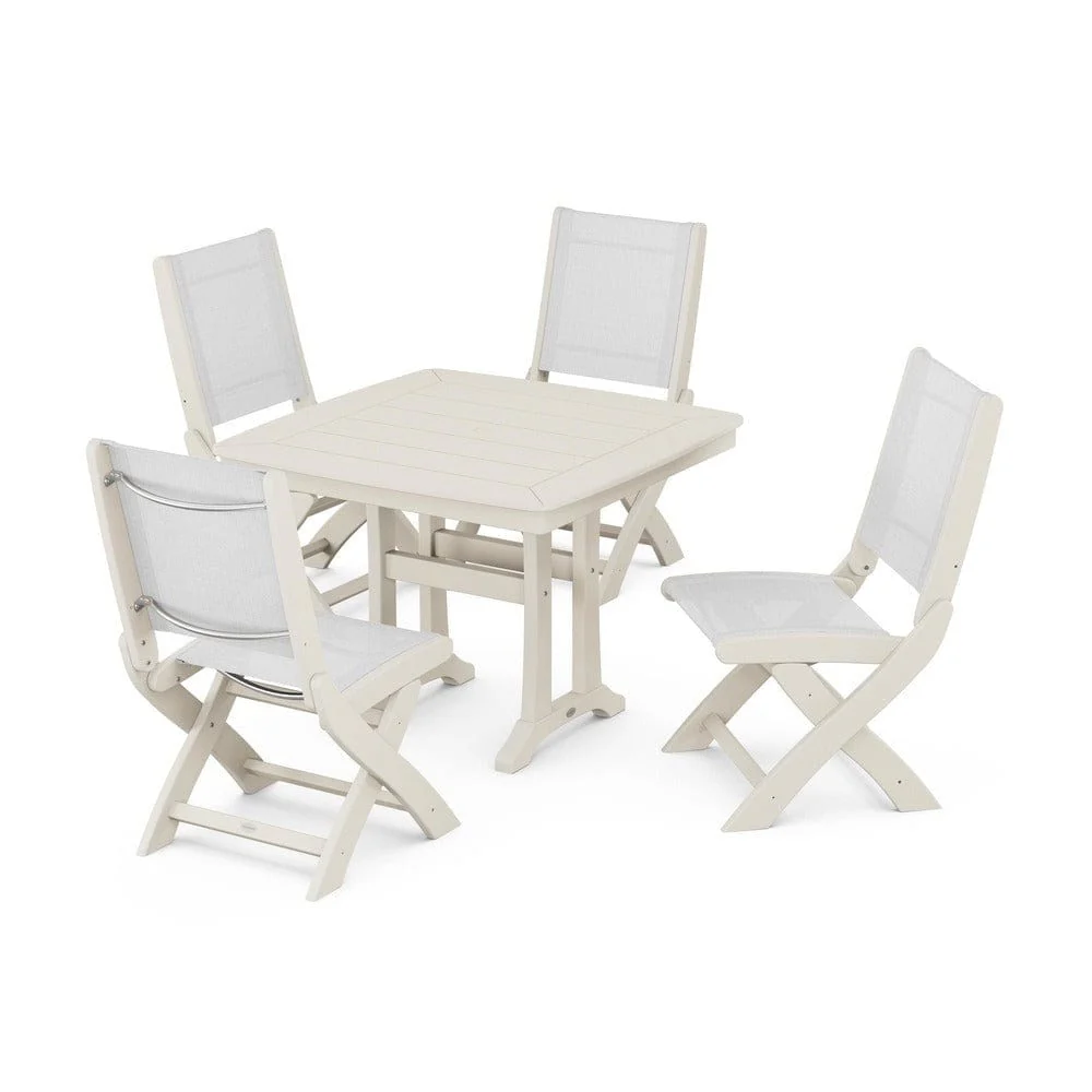 POLYWOOD® - Coastal Folding Side Chair 5-Piece Dining Set with Trestle Legs - PWS968 - Image 104