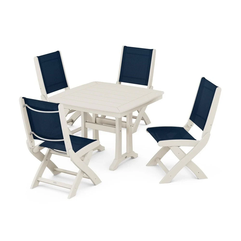 POLYWOOD® - Coastal Folding Side Chair 5-Piece Dining Set with Trestle Legs - PWS968 - Image 114