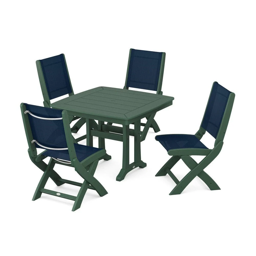 POLYWOOD® - Coastal Folding Side Chair 5-Piece Dining Set with Trestle Legs - PWS968 - Image 116