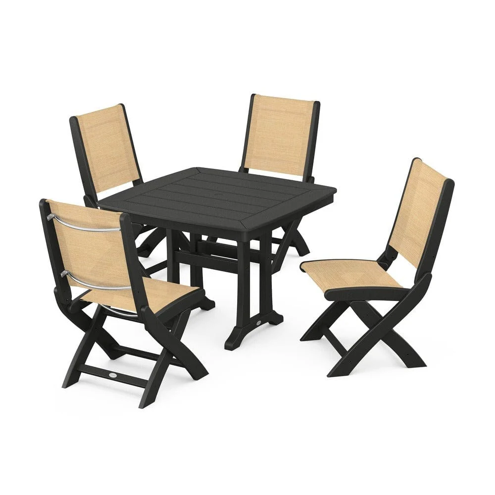 POLYWOOD® - Coastal Folding Side Chair 5-Piece Dining Set with Trestle Legs - PWS968 - Image 117