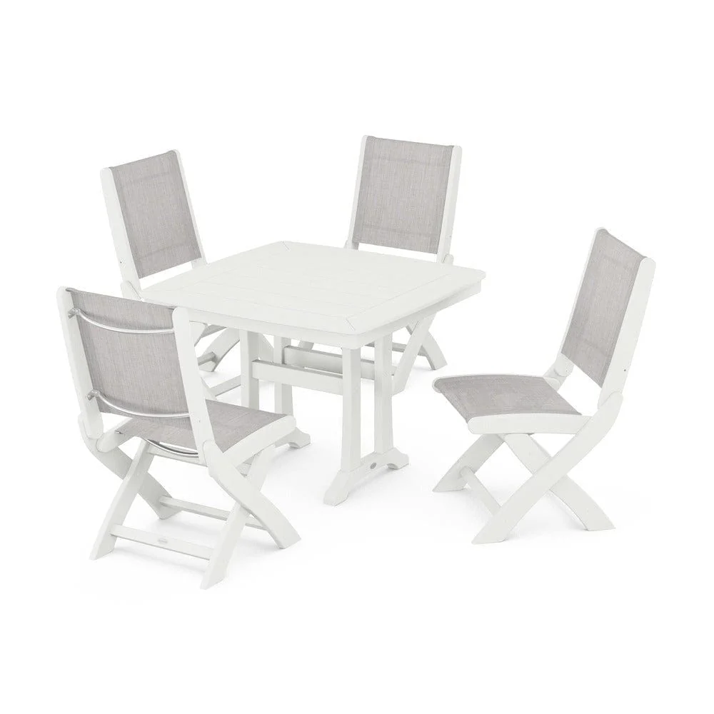 POLYWOOD® - Coastal Folding Side Chair 5-Piece Dining Set with Trestle Legs - PWS968 - Image 118
