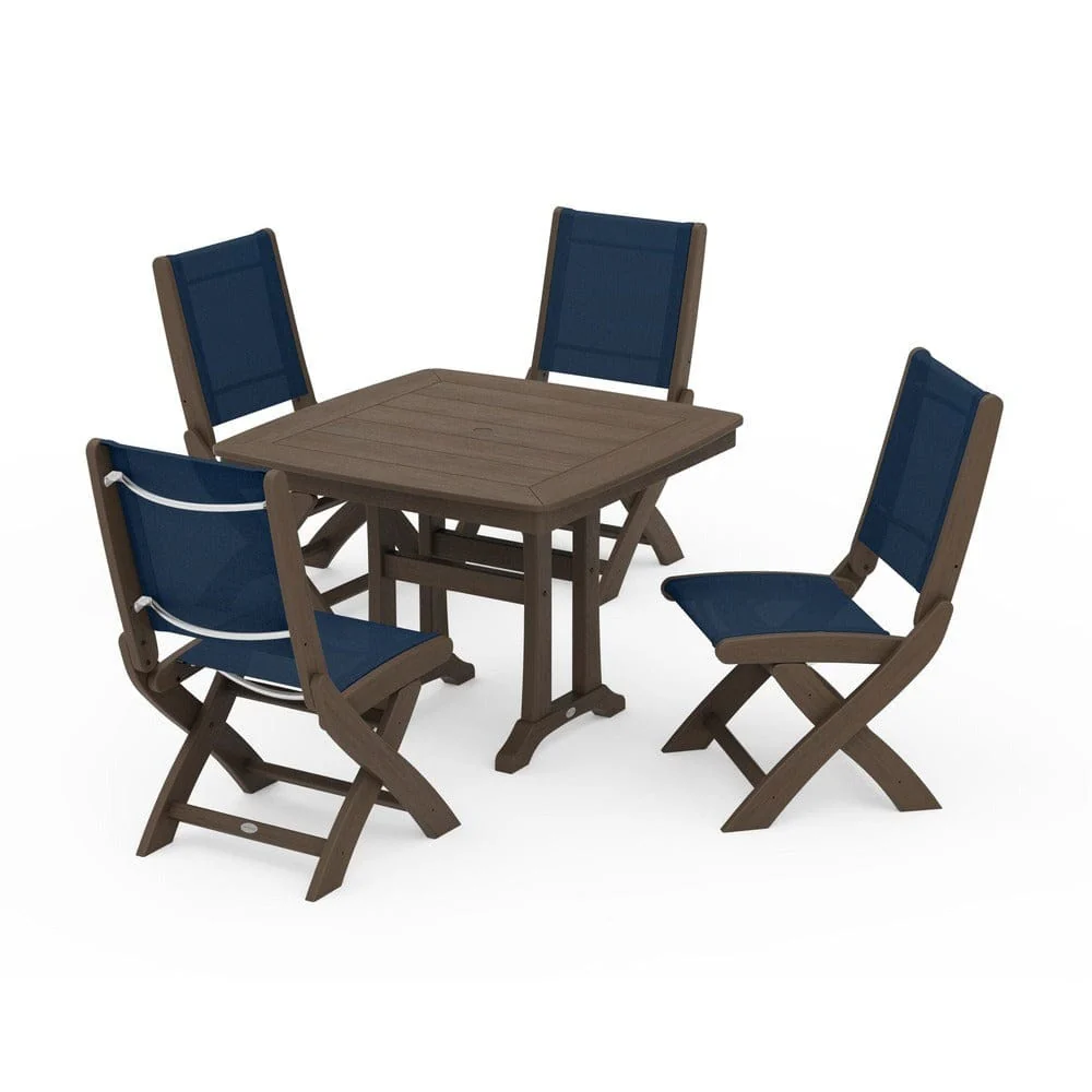 POLYWOOD® - Coastal Folding Side Chair 5-Piece Dining Set with Trestle Legs - PWS968 - Image 124