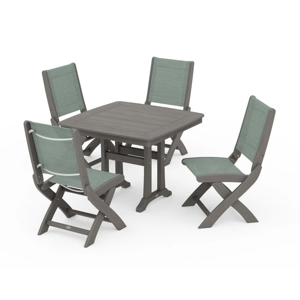 POLYWOOD® - Coastal Folding Side Chair 5-Piece Dining Set with Trestle Legs - PWS968 - Image 125