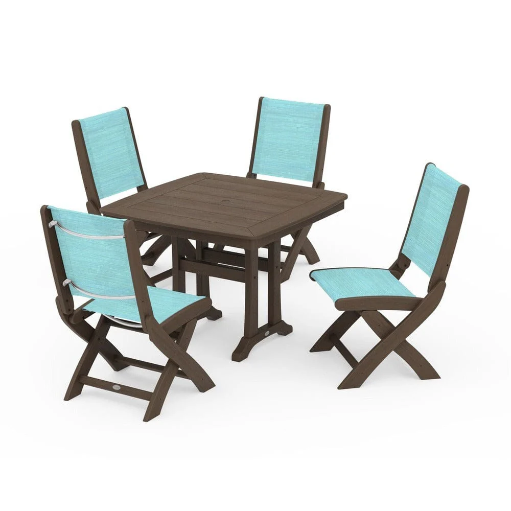 POLYWOOD® - Coastal Folding Side Chair 5-Piece Dining Set with Trestle Legs - PWS968 - Image 130