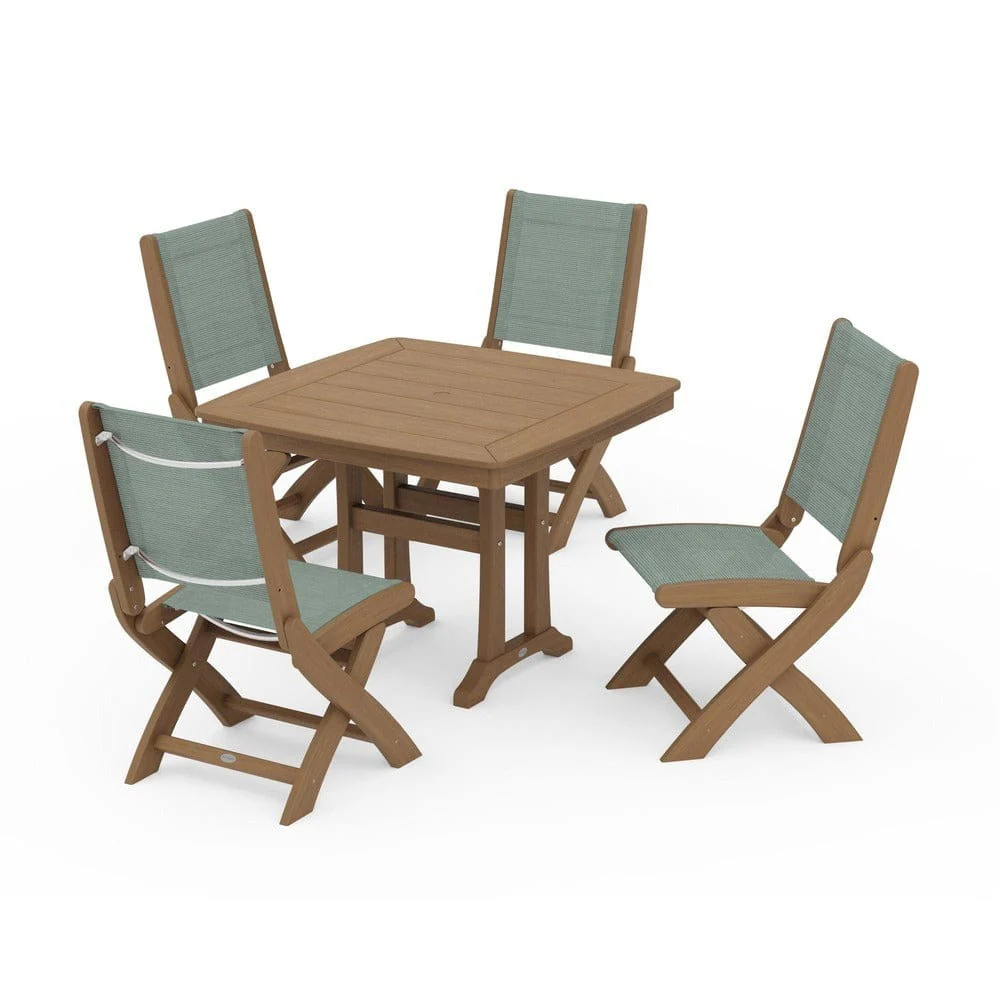 POLYWOOD® - Coastal Folding Side Chair 5-Piece Dining Set with Trestle Legs - PWS968 - Image 133