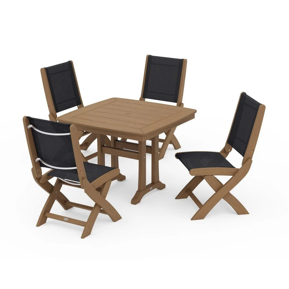 POLYWOOD® - Coastal Folding Side Chair 5-Piece Dining Set with Trestle Legs - PWS968 - Image 135