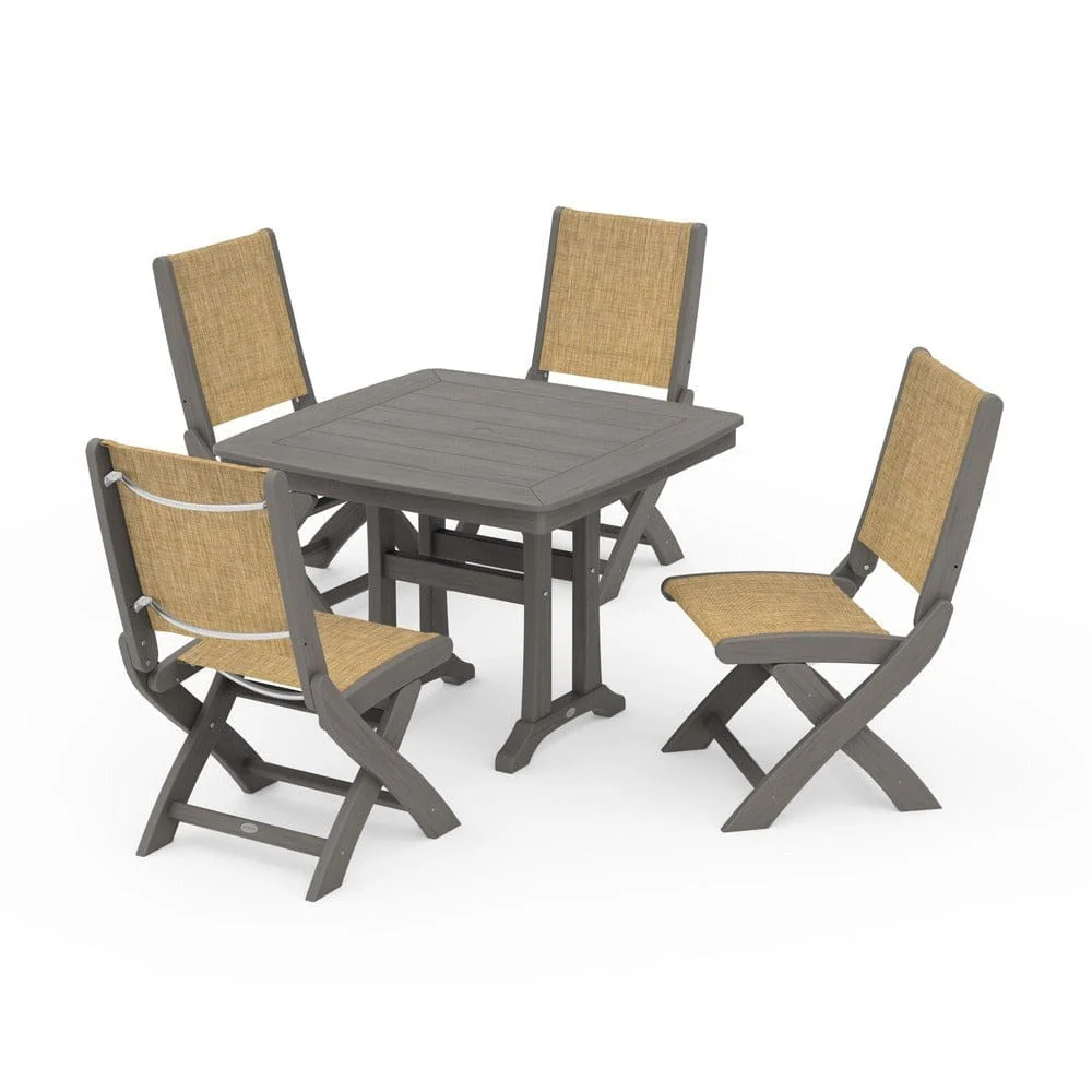 POLYWOOD® - Coastal Folding Side Chair 5-Piece Dining Set with Trestle Legs - PWS968 - Image 138