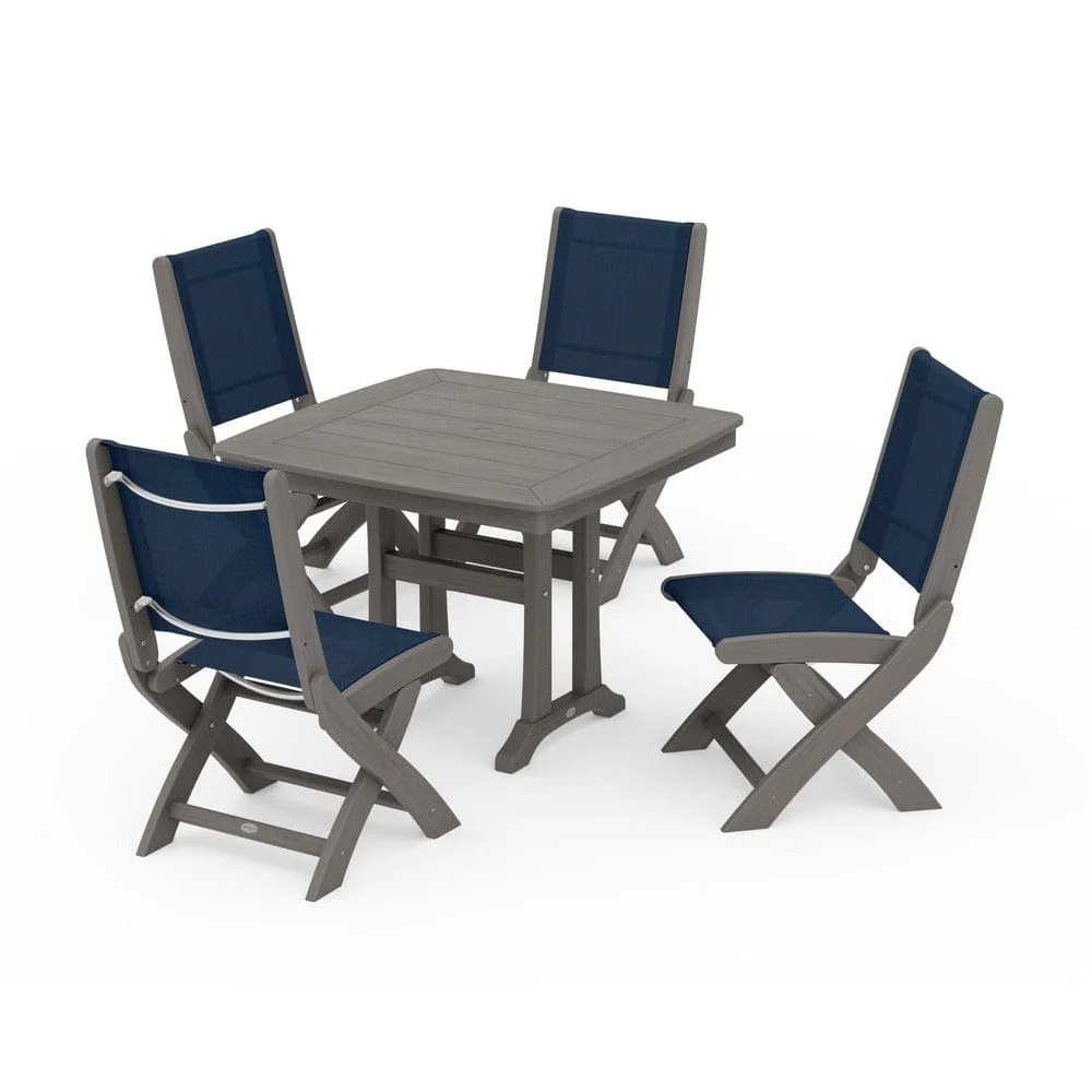 POLYWOOD® - Coastal Folding Side Chair 5-Piece Dining Set with Trestle Legs - PWS968 - Image 144