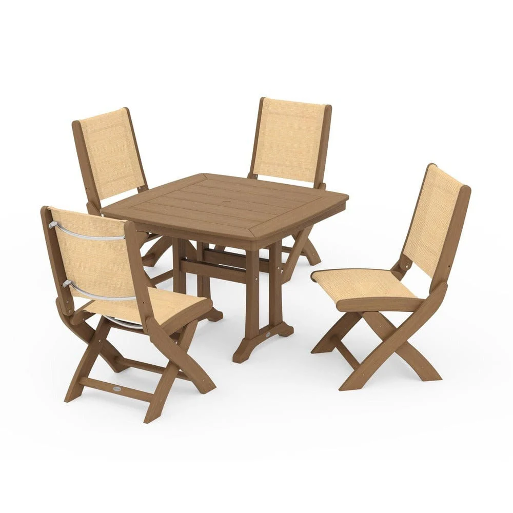 POLYWOOD® - Coastal Folding Side Chair 5-Piece Dining Set with Trestle Legs - PWS968 - Image 147